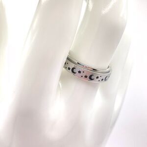 Anti Anxiety Stainless Steel Silver band Moon and Star Fidget Ring Size 9